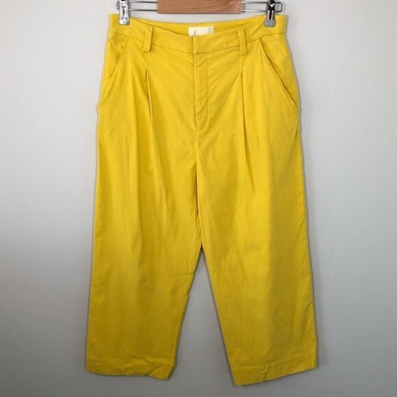 Anthropologie Bright Yellow Wide Leg Cropped Pants Size 6 Petite - Picture 1 of 6